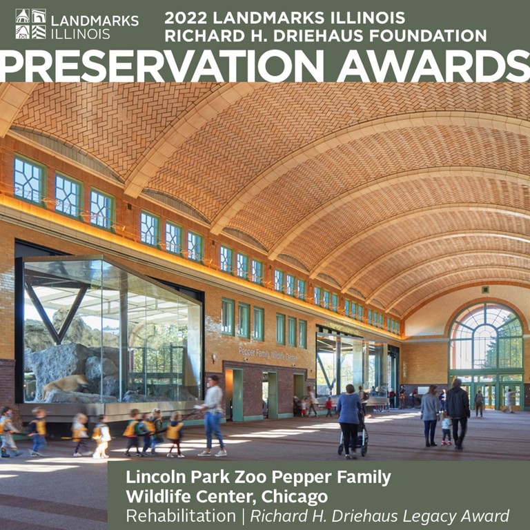 Pepper Family Wildlife Center at Lincoln Park Zoo Receives Two Awards from Landmarks Illinois image 1